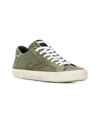 Baskets basses en daim olive Philippe Model