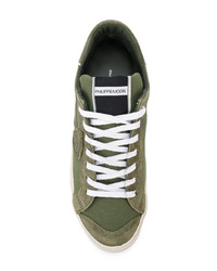 Baskets basses en daim olive Philippe Model