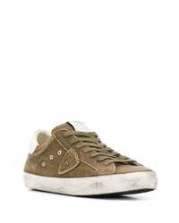 Baskets basses en daim olive Philippe Model