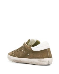 Baskets basses en daim olive Philippe Model