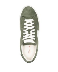 Baskets basses en daim olive Santoni