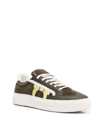 Baskets basses en daim olive Salvatore Ferragamo