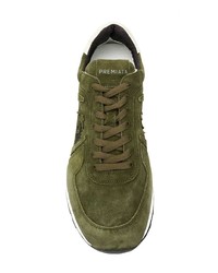 Baskets basses en daim olive Premiata