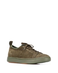 Baskets basses en daim olive Santoni