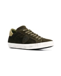 Baskets basses en daim olive Philippe Model