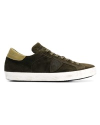 Baskets basses en daim olive Philippe Model