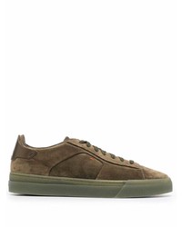 Baskets basses en daim olive Santoni