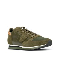 Baskets basses en daim olive Philippe Model