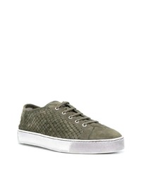 Baskets basses en daim olive Santoni