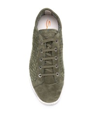 Baskets basses en daim olive Santoni