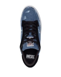 Baskets basses en denim bleu marine Diesel