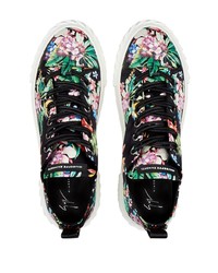 Baskets basses en satin à fleurs noires Giuseppe Zanotti