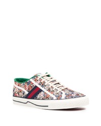 Baskets basses en toile à fleurs multicolores Gucci