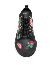 Baskets basses en toile à fleurs noires Giuseppe Zanotti