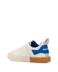 Baskets basses en toile blanc et bleu Diesel