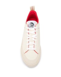 Baskets basses en toile blanc et rouge Diesel