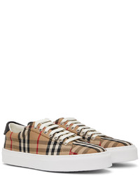 Baskets basses en toile écossaises marron clair Burberry