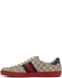 Baskets basses en toile imprimées beiges Gucci