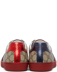 Baskets basses en toile imprimées beiges Gucci