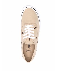 Baskets basses en toile imprimées beiges Polo Ralph Lauren