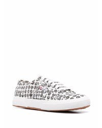 Baskets basses en toile imprimées blanches et noires Superga