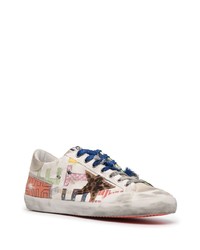 Baskets basses en toile imprimées blanches Golden Goose