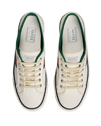 Baskets basses en toile imprimées blanches Gucci