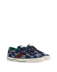 Baskets basses en toile imprimées bleu marine Gucci