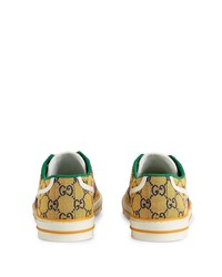 Baskets basses en toile imprimées jaunes Gucci