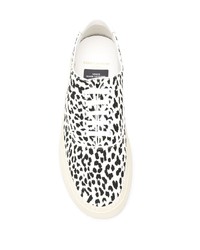 Baskets basses en toile imprimées léopard blanches et noires Saint Laurent