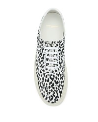 Baskets basses en toile imprimées léopard blanches et noires Saint Laurent