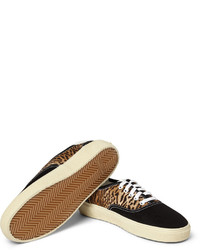 Baskets basses en toile imprimées léopard marron clair Saint Laurent