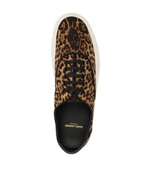 Baskets basses en toile imprimées léopard marron clair Saint Laurent