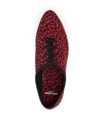 Baskets basses en toile imprimées léopard rouges Saint Laurent
