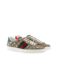 Baskets basses en toile imprimées marron clair Gucci