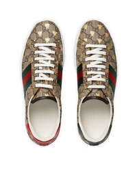 Baskets basses en toile imprimées marron clair Gucci