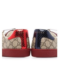 Baskets basses en toile imprimées marron clair Gucci