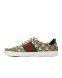 Baskets basses en toile imprimées marron clair Gucci