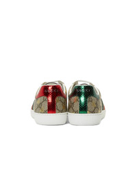 Baskets basses en toile imprimées marron clair Gucci