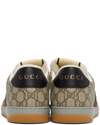 Baskets basses en toile imprimées marron clair Gucci