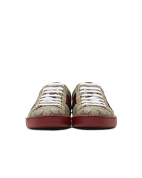 Baskets basses en toile imprimées marron clair Gucci