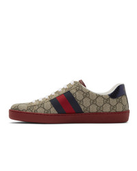 Baskets basses en toile imprimées marron clair Gucci