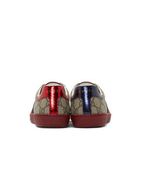 Baskets basses en toile imprimées marron clair Gucci