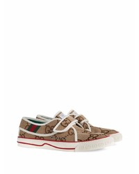 Baskets basses en toile imprimées marron clair Gucci