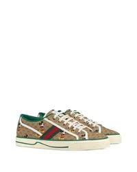 Baskets basses en toile imprimées marron clair Gucci