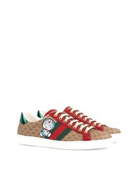 Baskets basses en toile imprimées marron clair Gucci