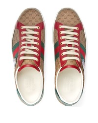 Baskets basses en toile imprimées marron clair Gucci