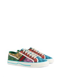 Baskets basses en toile imprimées multicolores Gucci