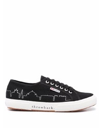 Baskets basses en toile imprimées noires et blanches Superga