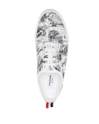 Baskets basses en toile imprimées noires Thom Browne